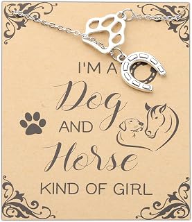 PLITI Dog Lover Gift Horse Riding Gift I'm A Dog And Horse Kind Of Paw Print Horseshoe Necklace For Rider