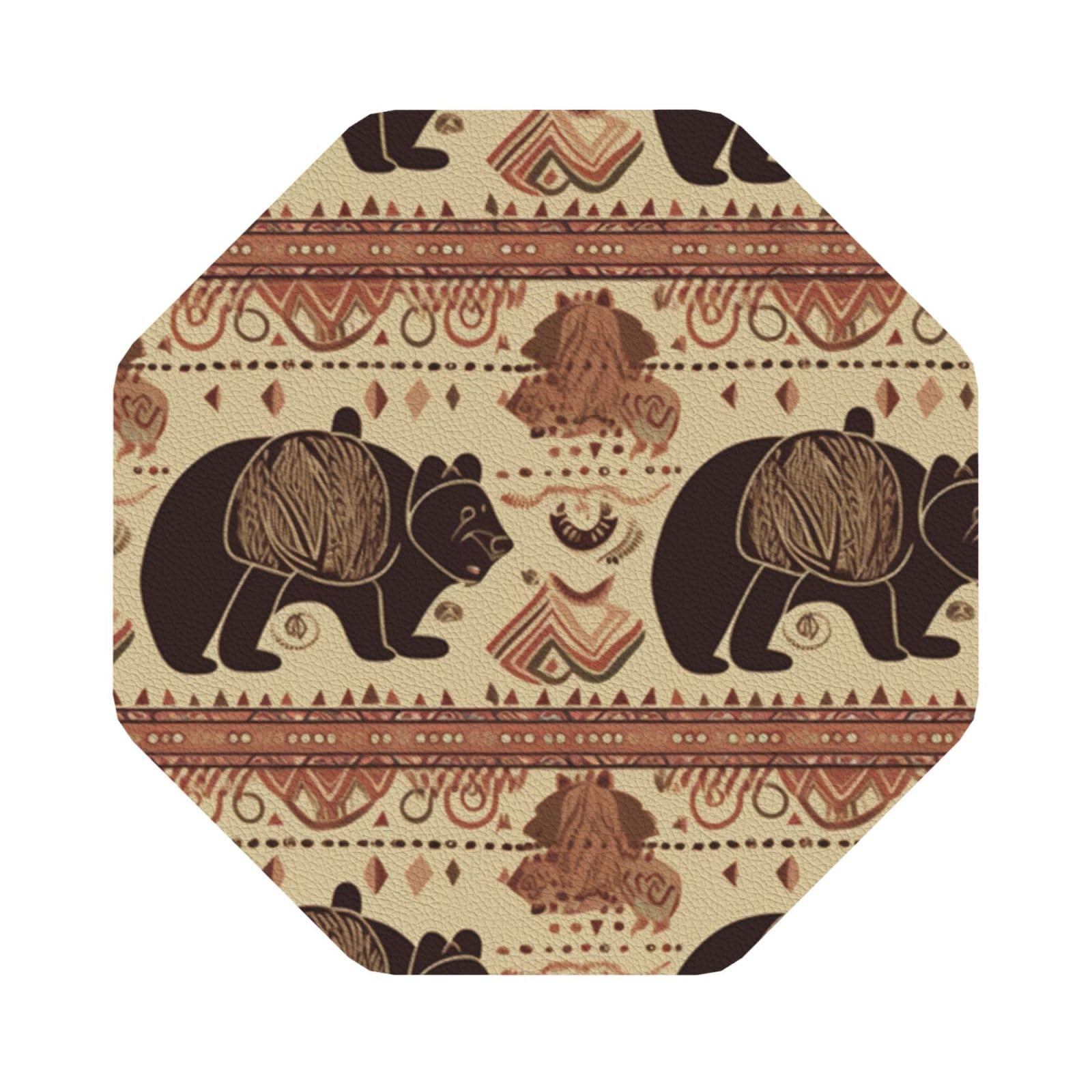 Bear Print Leather Coaster Set of 6, Octagon Coasters Table Decorative Coffee Cup Beverage Coasters Wine Beer Bar Coasters for Hot Drinks Table Protection