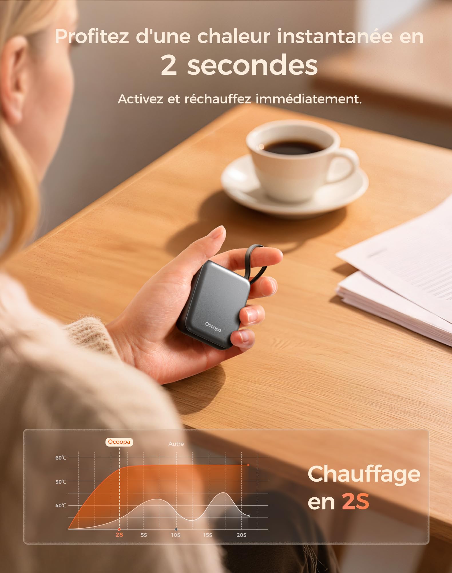 Chaufferettes Mains Rechargeables OCOOPA - Lot De 2, 3 Niveaux De Chaleur, USB, Pour Extérieur Et Santé - 7