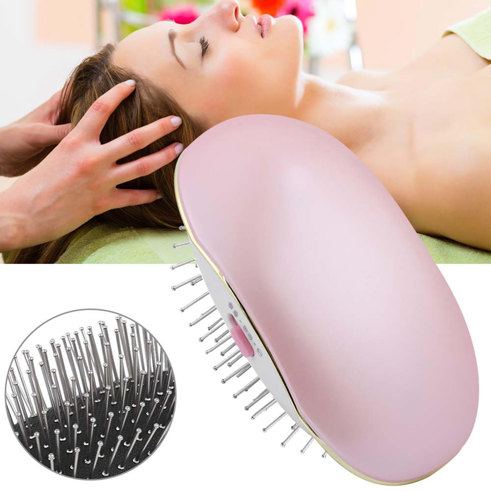 Peine de Masaje de Iones Cepillo de Masaje Antiestático de Iones Negativos Peine de Masaje Cepillo Desenredante Eléctrico Portátil para el Cuero Cabelludo Champú para Masaje de Cabeza (Rosado)