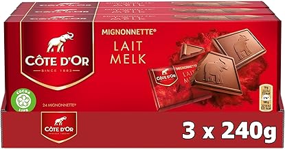 CÔTE D'OR - 3 Packs of 24 Milk Chocolate Mignonnettes - Individually Wrapped Chocolate Cubes - Ideal Coffee Break or Snack - Pack of 3 x 240g