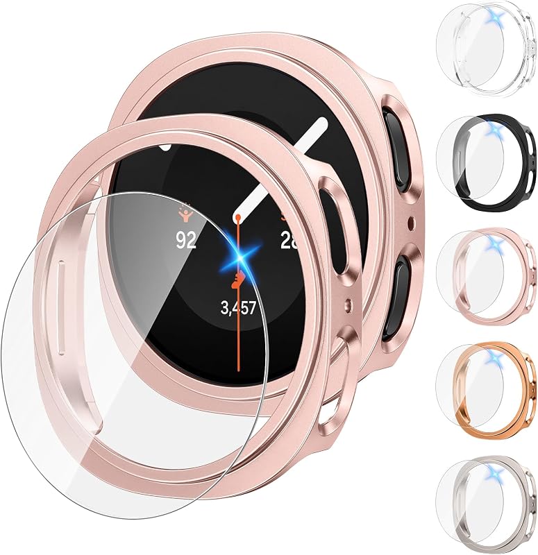 Tensea [Paquete de 5 + 5 para Samsung Galaxy Watch 8/9 Funda protectora de pantalla de 44 mm | Parachoques de PC duro/Accesorios de película protectora de vidrio templado HD, juego de cubierta facial, funda para Galaxy Watch 8/9 de 44 mm para mujeres y hombres