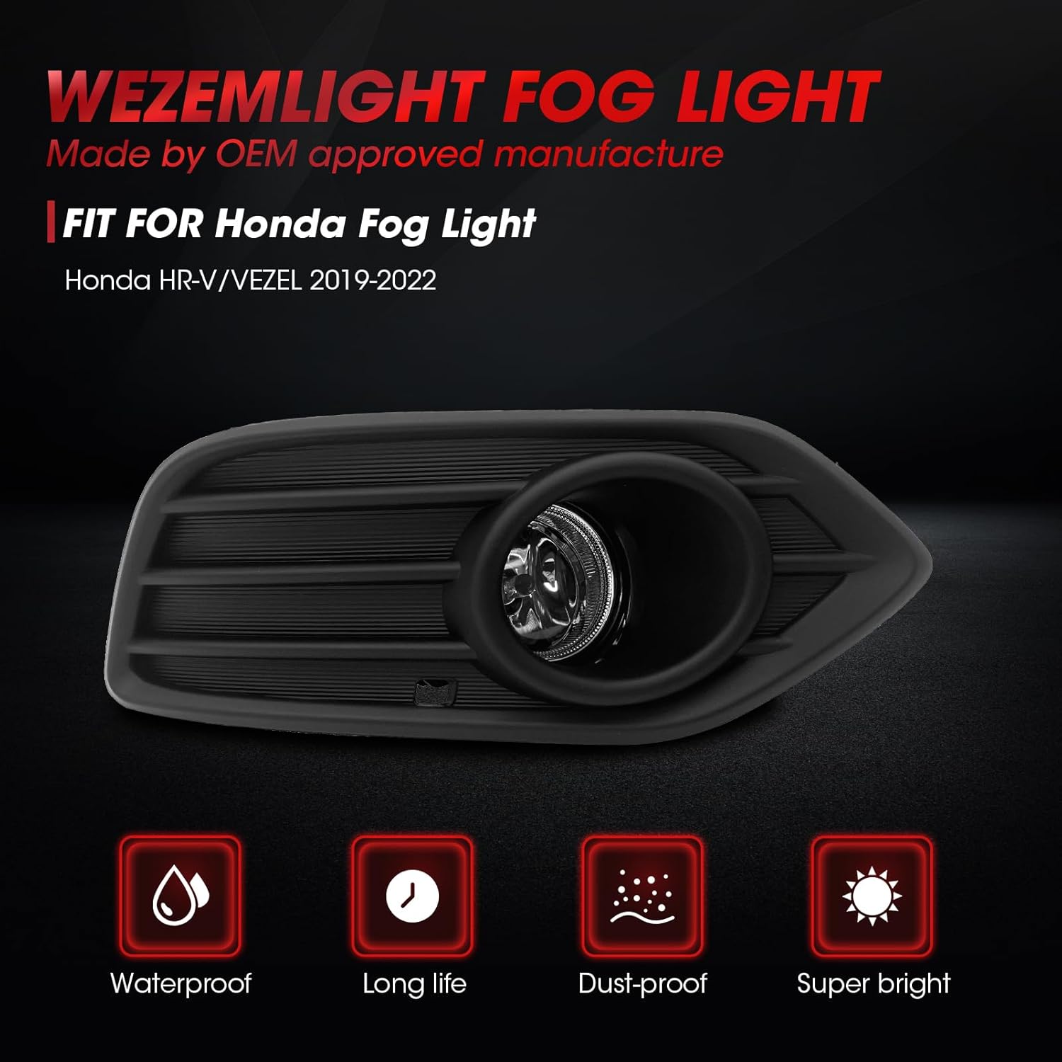 Fog Lights Assembly Compatible With Honda HR-V/VEZEL 2019-2022 Included Switch,Wiring Kit And Halogen light OEM Part Number:71106T7AJ10 HO1038158 71105T7AJ10 HO1039158(Clear Lens)