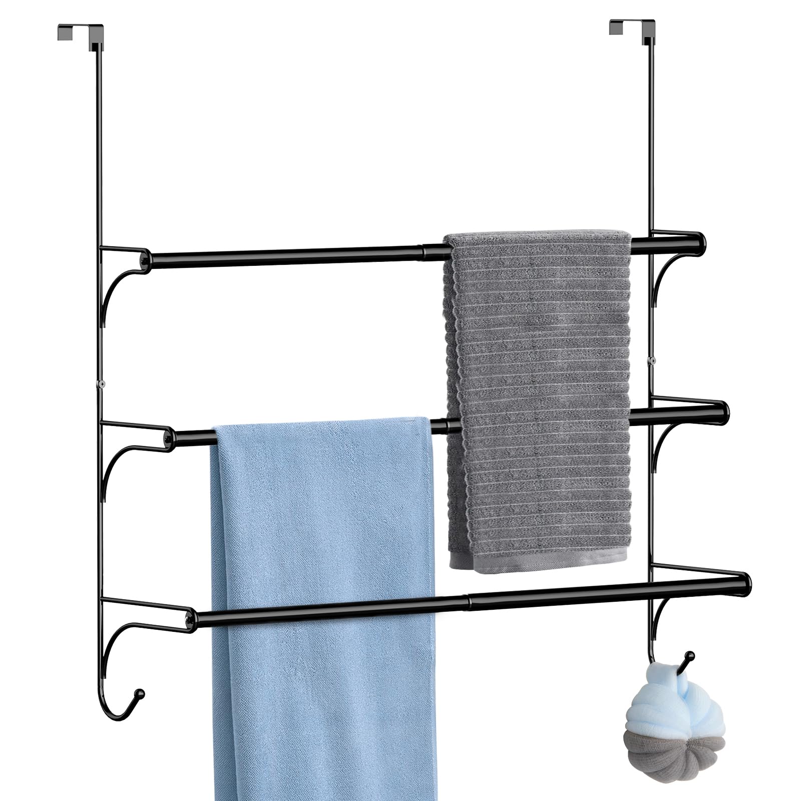 Over Door Towel Rail, 3 Tier Expandable Hanging Towel Rack (Black)
