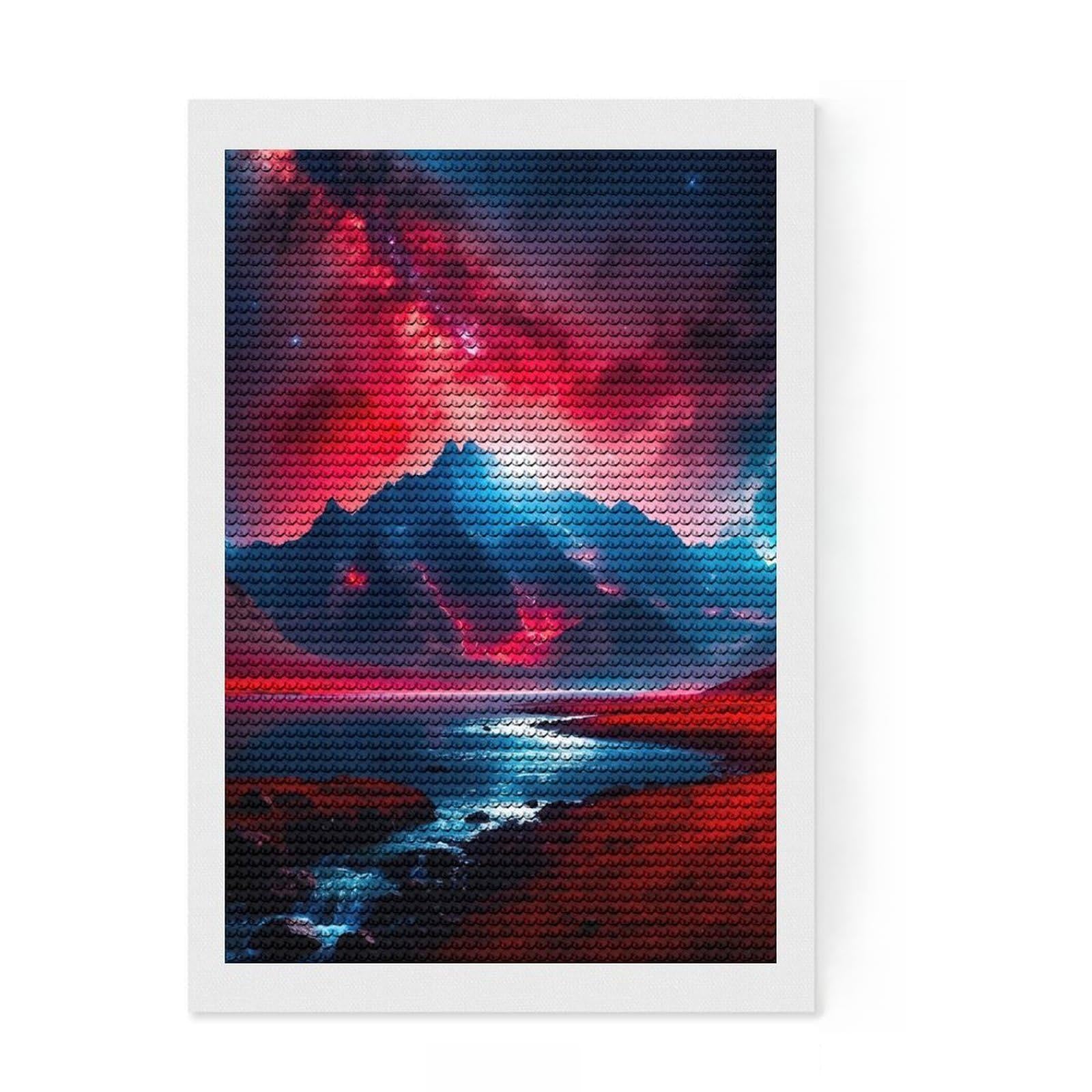 Junmoney Red Mountain Diamond Painting Set 8"x12", with Tool Kit, Office Decor, Creative Hobby, Fun Craft Activity, Winter Craft