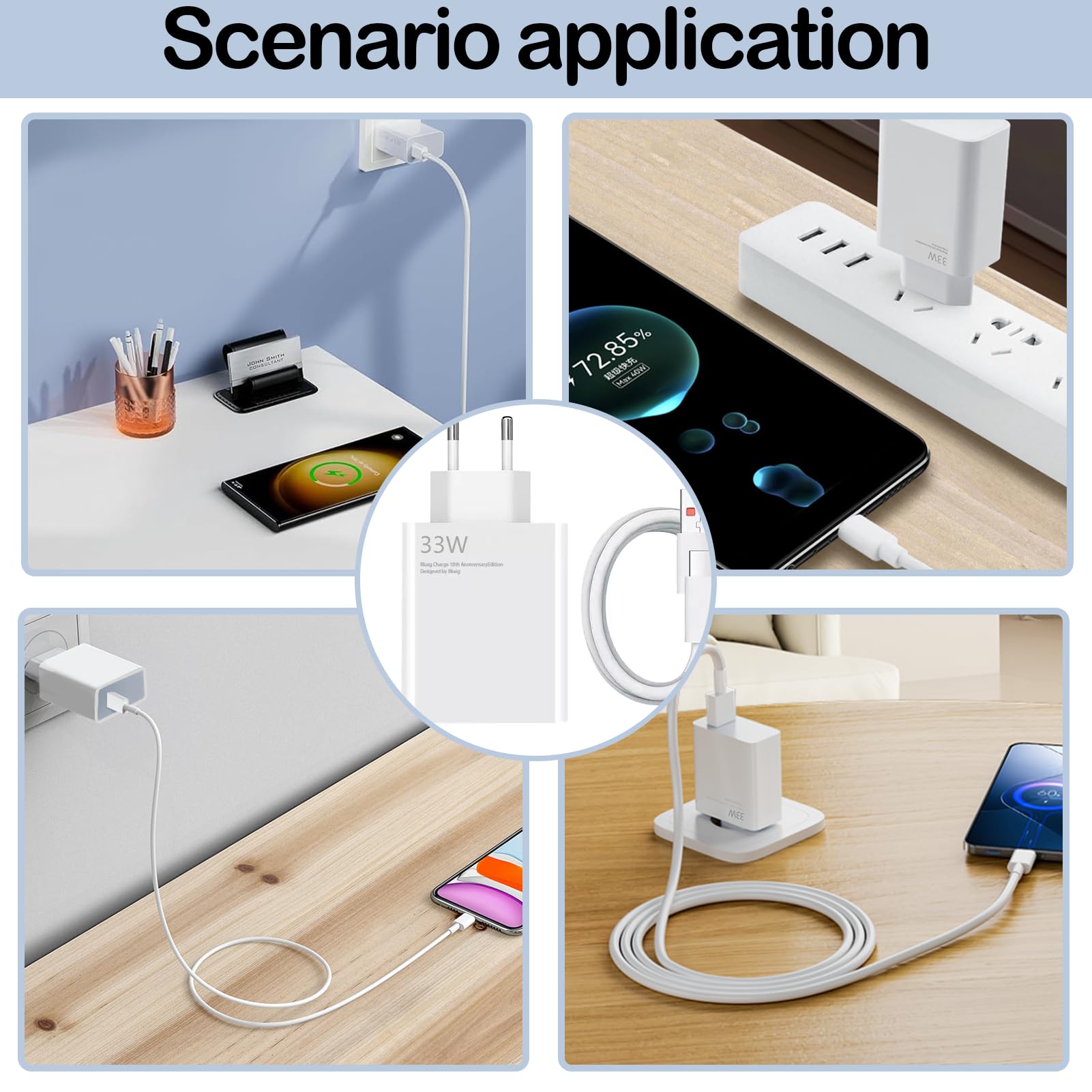 45W Caricabatterie Rapido con Cavo USB Type-C 1M Compatibile con Xiaomi Redmi Note 14 Pro