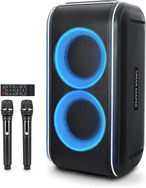 GKD62 Machine à karaoké pour adultes Enfants, 400W Haut-parleur Bluetooth portable avec 2 Microphones sans fil, construits dans AI Suppression vocale & Mic Priority, Records, Radio, Loud Sound for Home, DJ, Extérieur