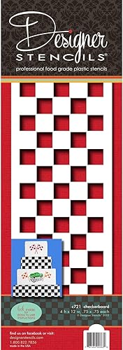 Designer Stencils C721 Plantilla de grado alimenticio para tartas de ajedrez, 4 x 12, 75 x 0,75 pulgadas cada cuadrado