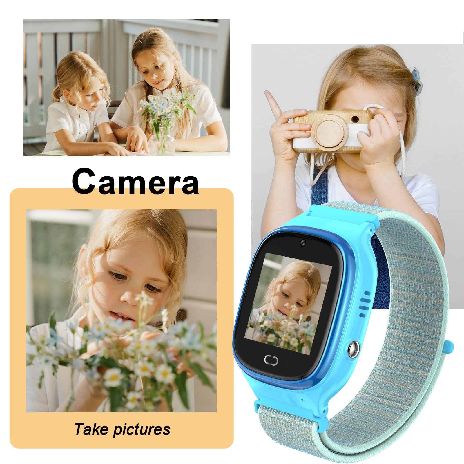 PTHTECHUS GPS Kids Smartwatch Phone per Impermeabile, GPS Localizzatore di tracciamento con Chat Vocale, Sveglia SOS per Il Gioco di Matematica Bambini Smart Watch, Regalo Ragazzo e Ragazza, Blu