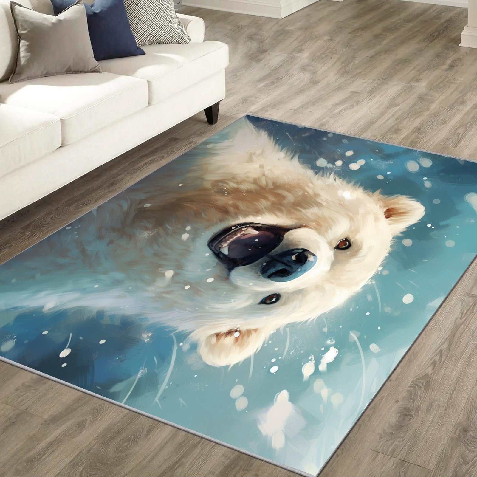 Amazon | カーペット シロクマの絵 ラグマット 3畳 絵画 絨毯 185x240