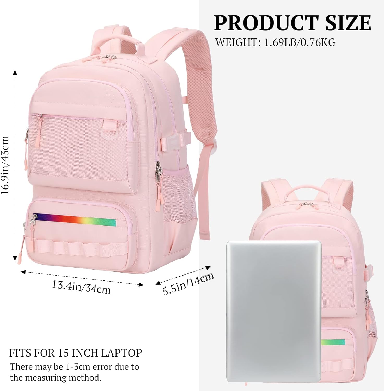 Lanola multi-function Hiking Travel Backpack For Teens Anti-Theft School College Students Bookbag For Women & Girls - Pink