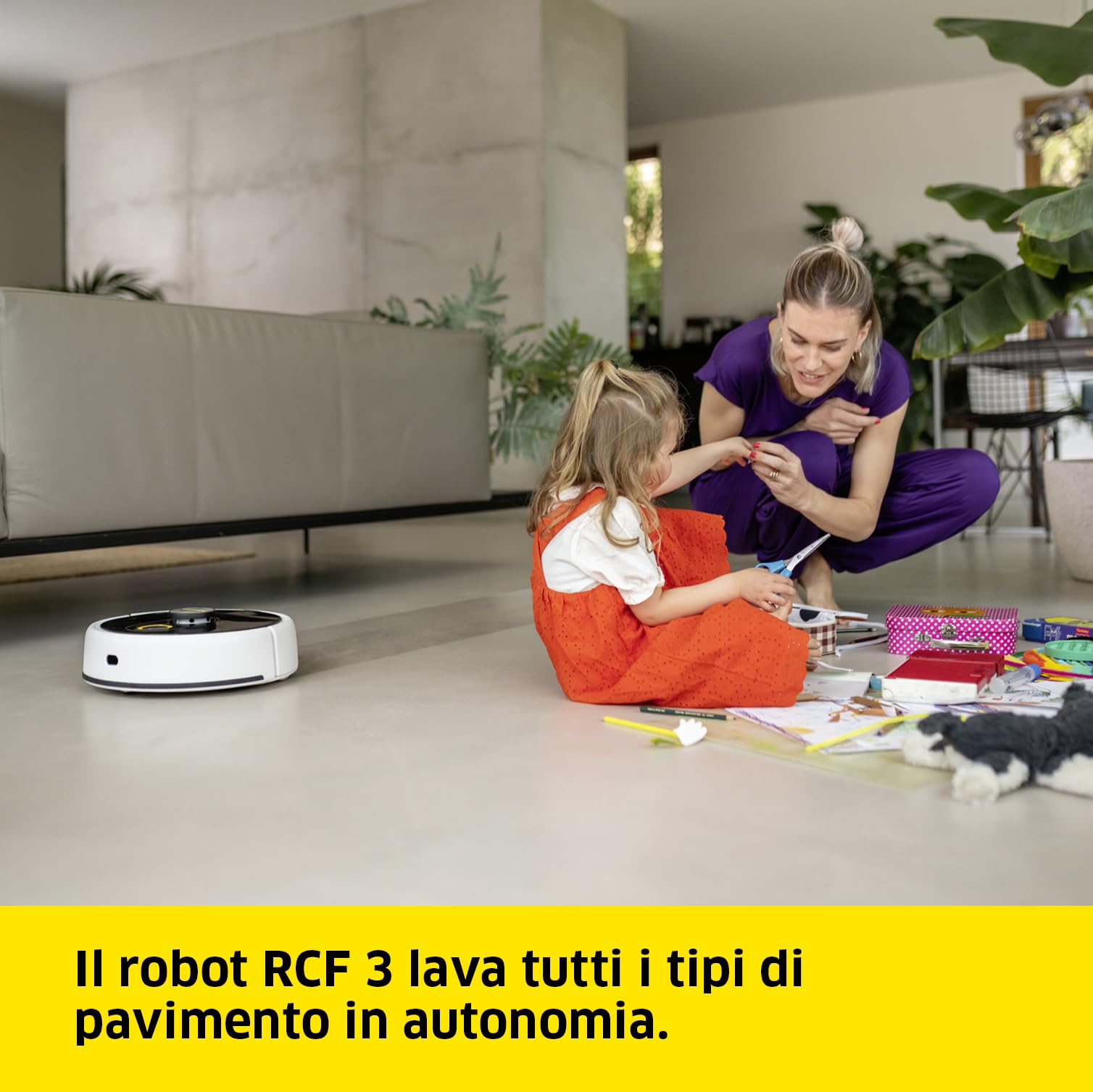 KÄRCHER RCF 3 Robot Lavapavimenti, Controllo tramite smart app, Sistema di navigazione laser LiDAR, Mappatura, Rilevamento di stanze e ostacoli, 120 minuti di Autonomia, Per tutti i tipi di Pavimento