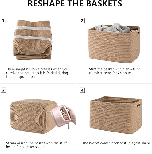 Miniatura 6 de Paquete de 4 cestas de almacenamiento para organizar, cestas tejidas para estantes, perfectas para juguetes, libros, toallas y ropa, cestas
