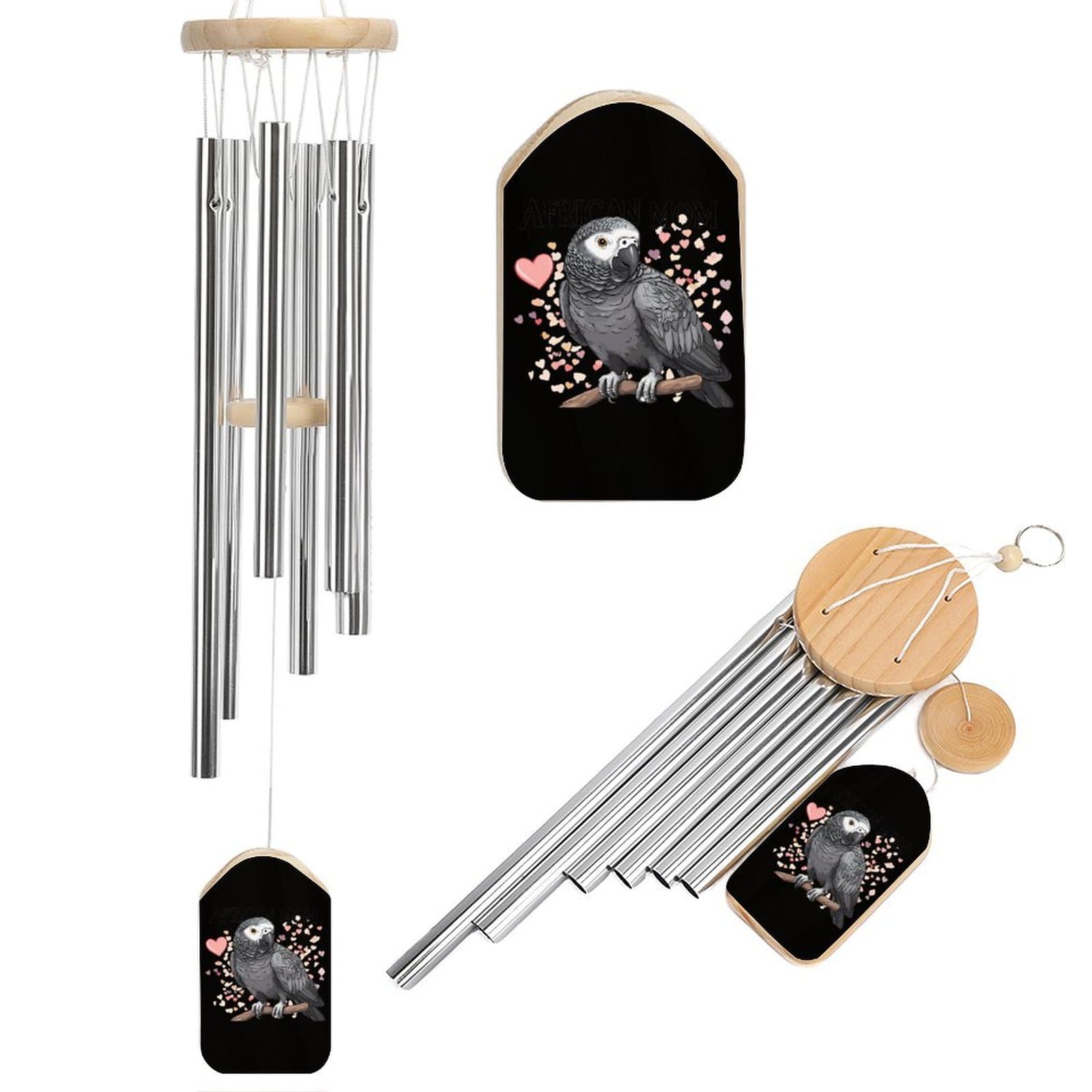 Beautiful African Grey Parrot Wind Chimes for Outside Aluminum Memorial Windchimes for Holiday Party Gifts