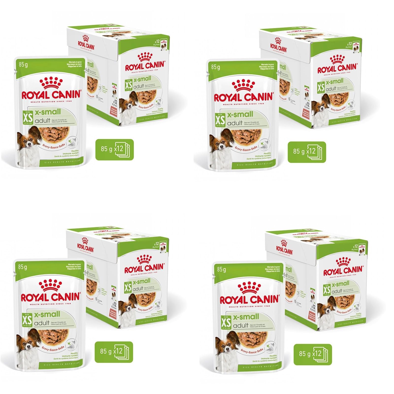 ROYAL CANIN X-Small Adult | Pack de 4 | 4 x 12 x 85 g | Nourriture Humide pour Chiens Adultes et très Petits | À partir de 10 Mois | avec Morceaux en Sauce | en Sachet