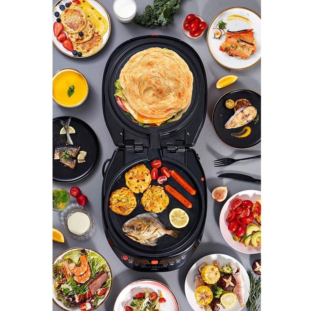 Red Eléctrica for Hornear Pan, 1200w Plegable Inteligente Pancake sartén, Hogar de Doble Cara de Calentar cafetera eléctrica Crepe, Desmontable y fácil de Limpiar