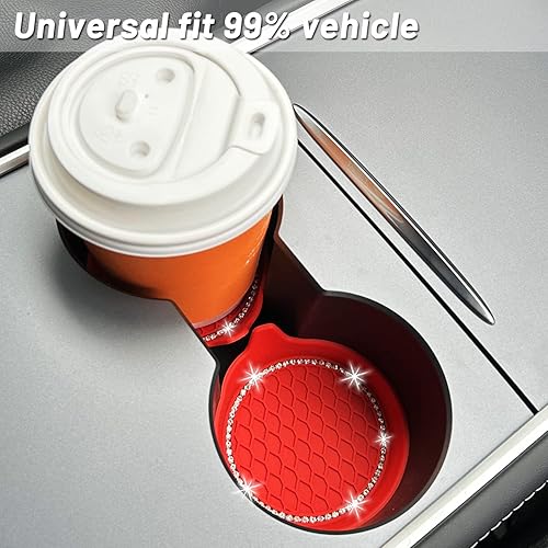 Miniatura 2 de Paquete de 2 posavasos brillantes para automóvil, inserto universal para portavasos de automóvil, posavasos antideslizantes con diamantes de