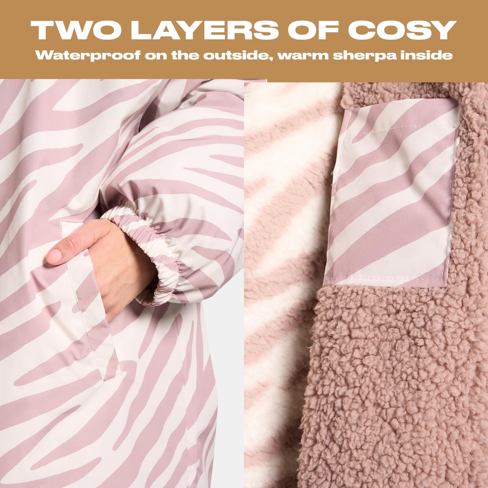 OHS Adults Drying Robe, Gifts for Mum Outdoor Waterproof Changing Robe Womens Jacket Comfy Sherpa Privacy Robes for Women Men, Stay Dry Swimming Camping Drying Robes - S/M, L/XL — view 5