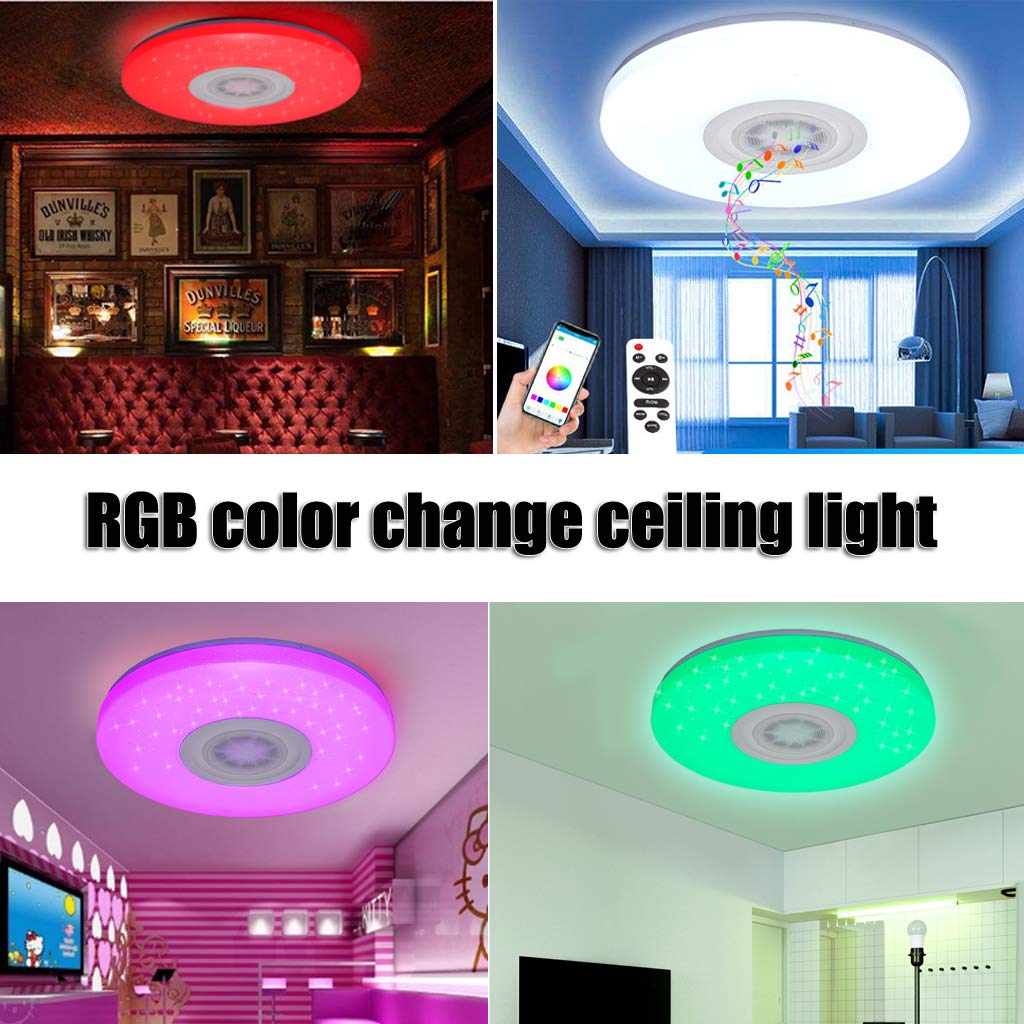 Musica Plafoniera LED Con Altoparlante Bluetooth,60W Lampada Da Soffitto Soggiorno Dimmerabile Con Elecomando APP Comando,Cambia Colore RGB,Camera Da Letto Camera Dei Bambini Illuminazione,40cm
