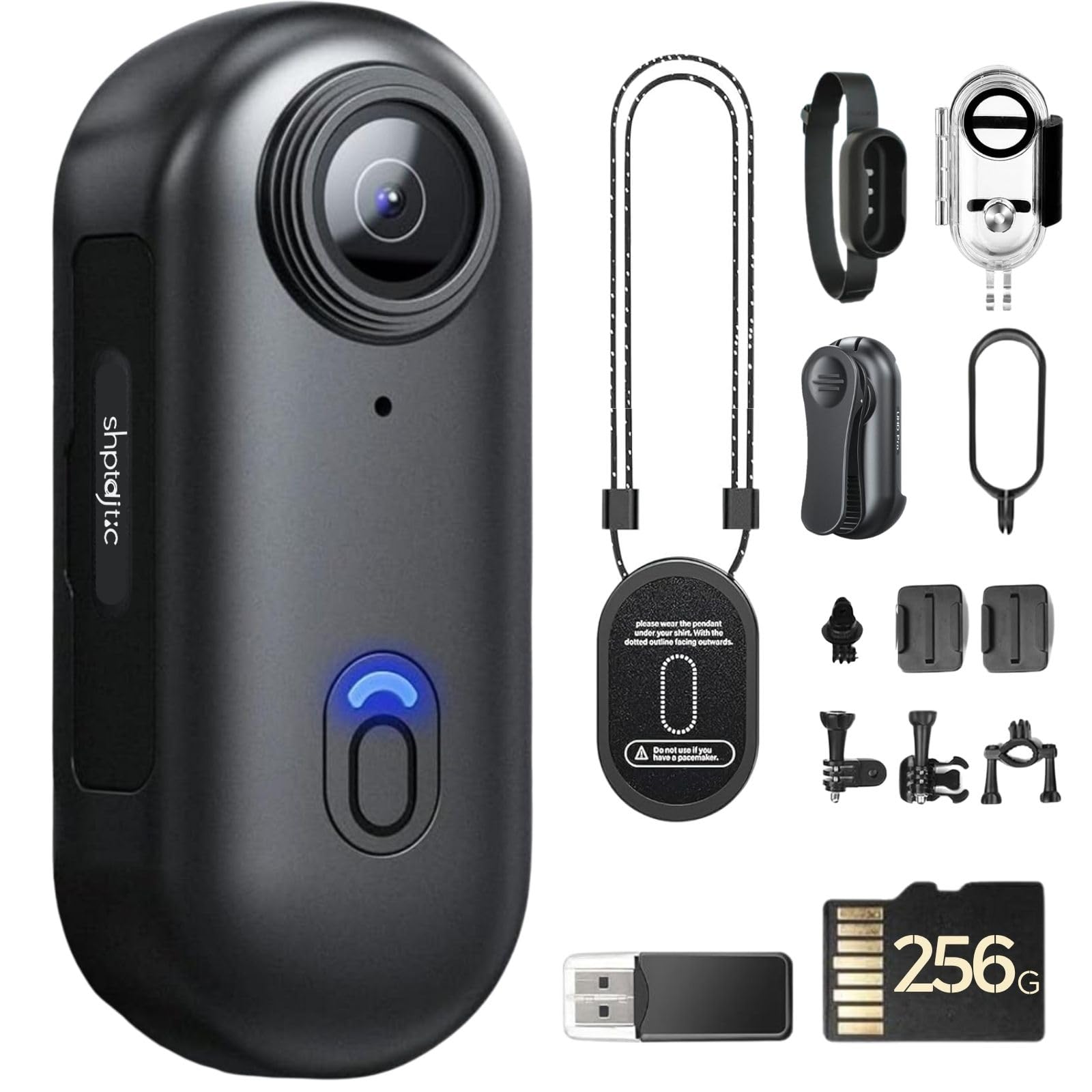 Caméra corporelle 4K POV Pro, caméra Portable avec Clip Rotatif 360° et Clip magnétique, Enregistrement 120 Minutes, idéale pour conférences, Voyages et promenades (4K-P-256G)