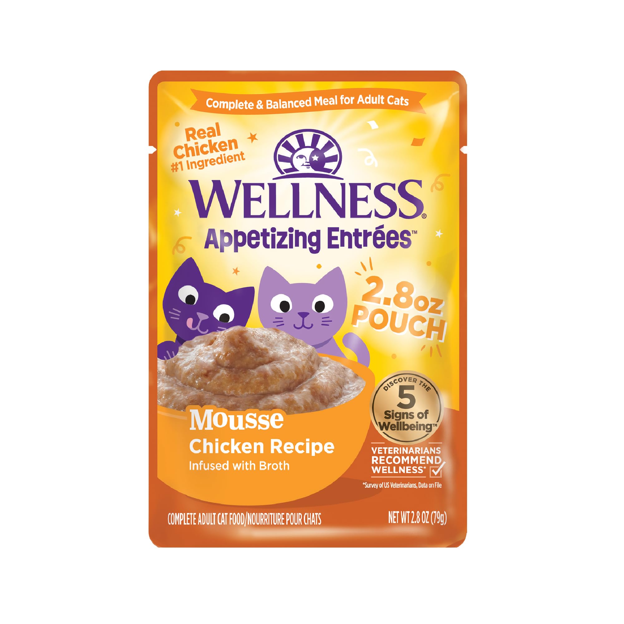 Wellness Appetizing Mousse Flaked Adult Wet Cat Food, Natural, Protein Rich, Grain Free, Chicken Recipe, 2.8 oz, Pack of 8 Pouches