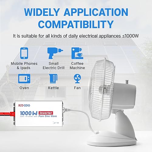 Miniatura 7 de Redodo Inversor de onda sinusoidal pura de 1000 W Convertir CC 12 V a CA 110 V, pantalla de monitoreo que muestra estado en tiempo real, para
