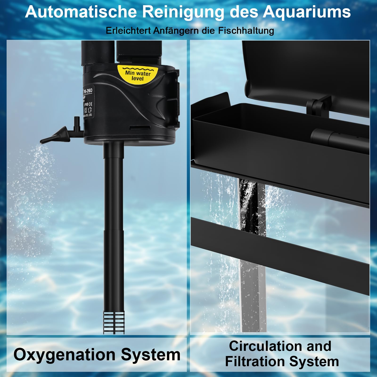 Aquarium Komplettset Nano 15L mit LED-Leuchten & Filtersystem Schwarz