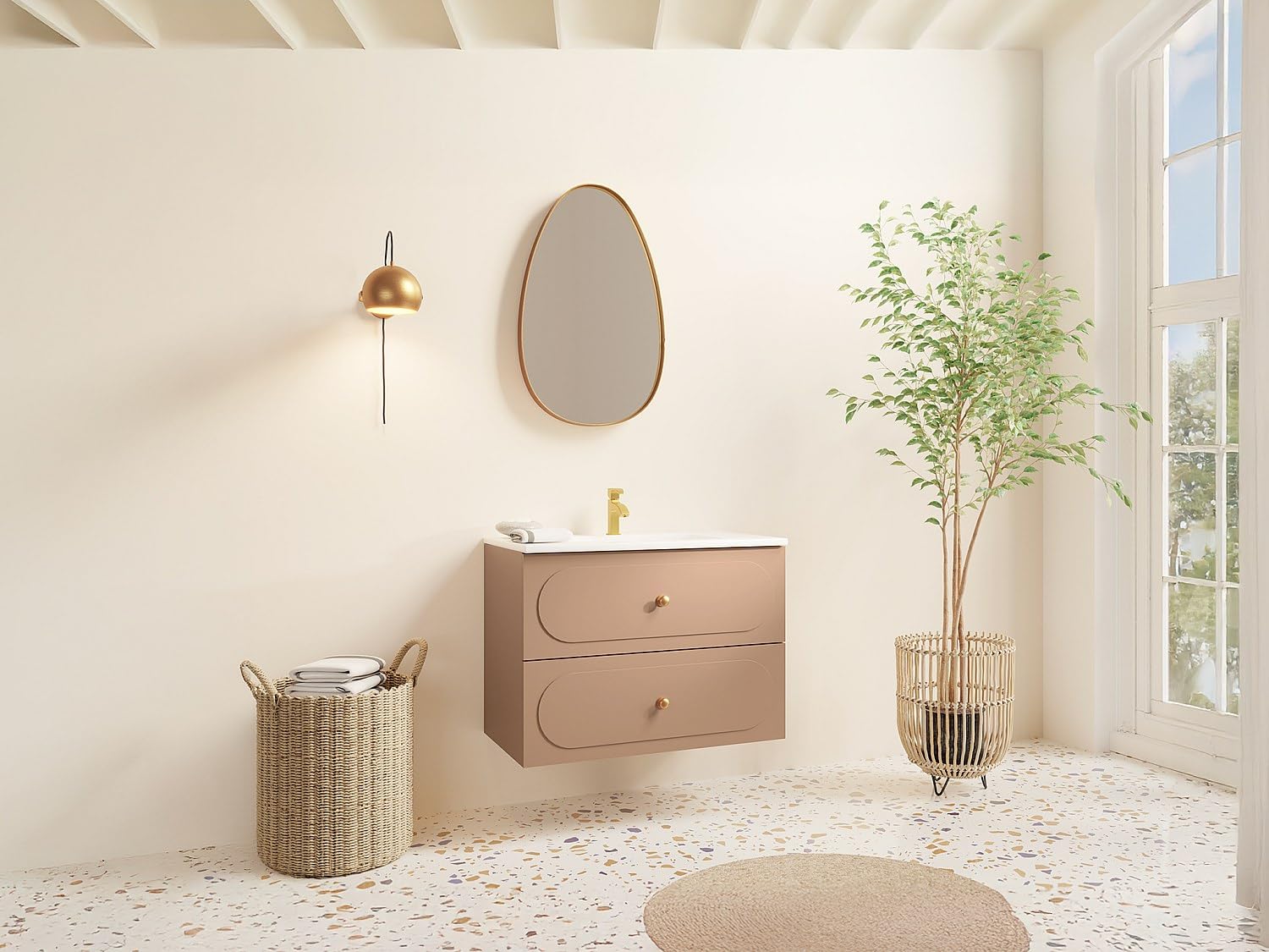 Vente-unique - Meuble sous Vasque Suspendu - Vieux Rose - 80 cm - SATOBAL