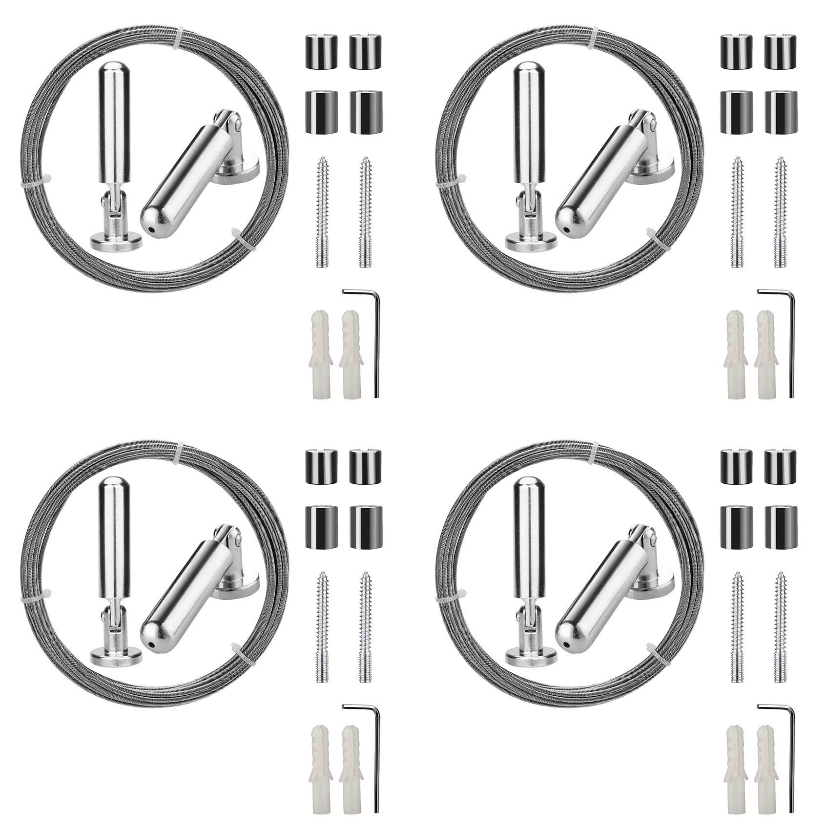 Hndhbfgrt 4X Wall Mount Curtain Wire Rod Set for Art Display - Photo Hanging Wire Clothesline Window Curtain Tension Wire(5 Meter)