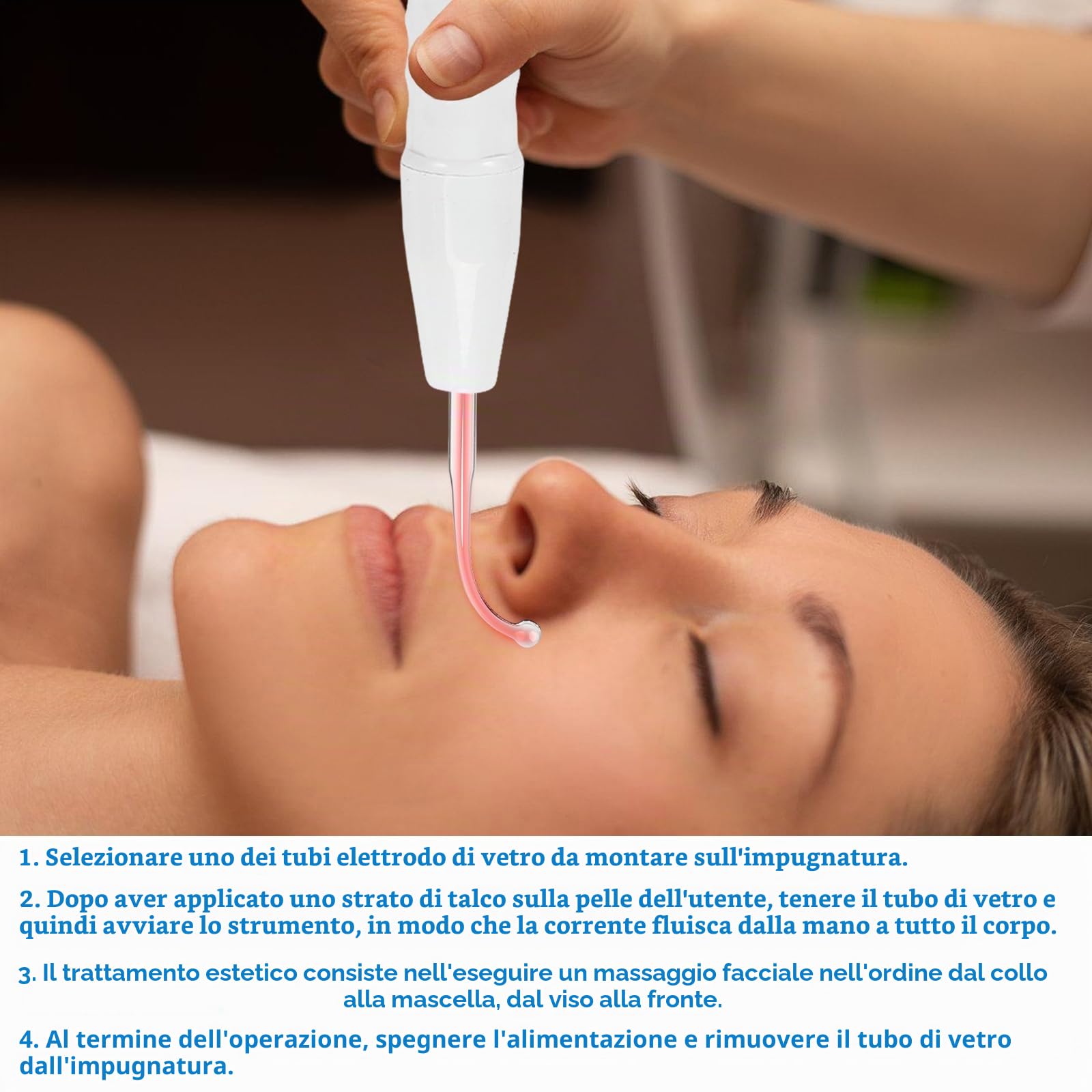 Dispositivo di Bellezza ad Alta Frequenza Viso, con 4 Sonde, High Frequency Wand, Radiofrequenza Viso, Dispositivo per Il Trattamento dell'acne, per Rimozione dell Pelle Rughe Linee Sottili