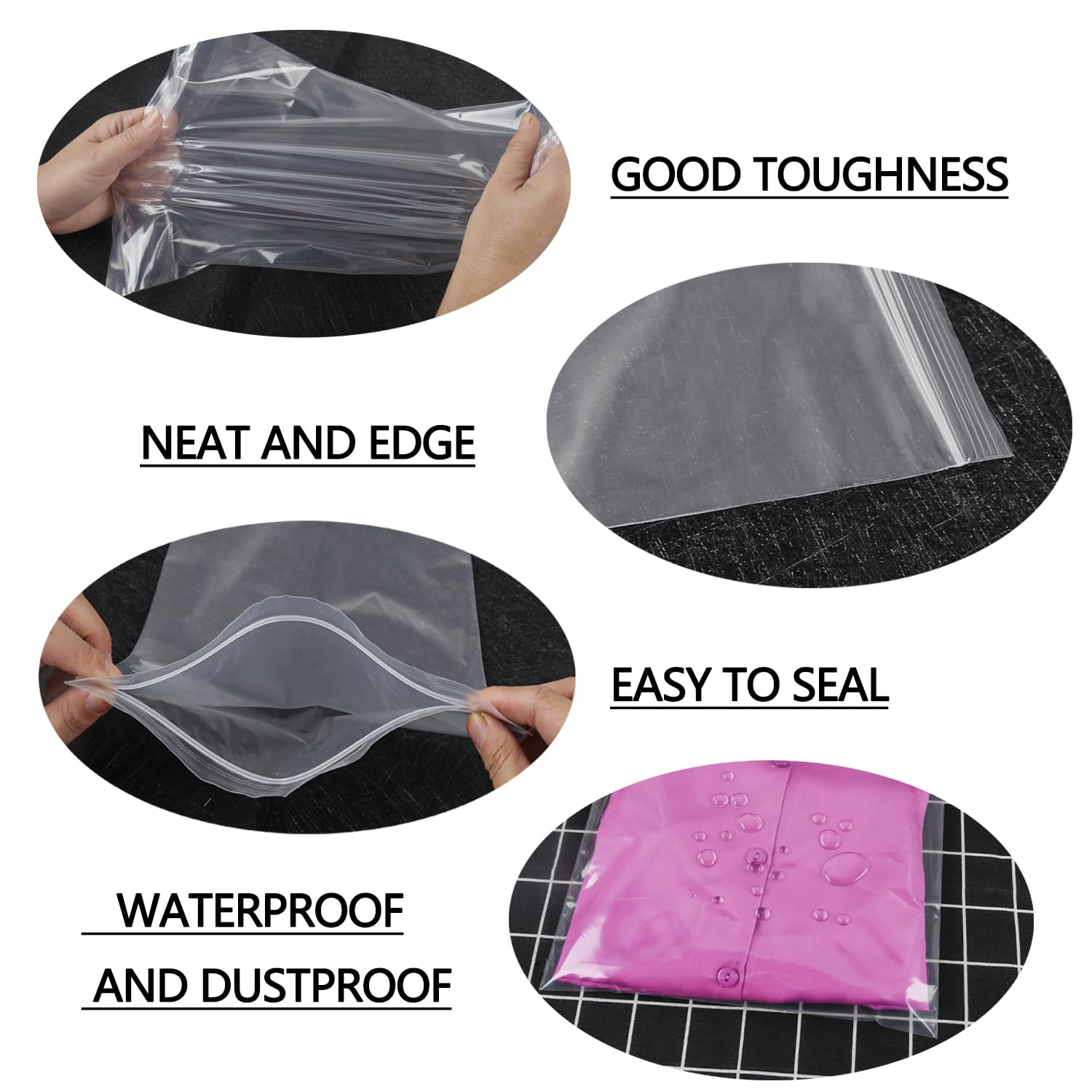 Rshuhx 80pcs Resealable Clear Grip Seal Plastic Bags, Heavy Duty 160μm 30cmX40cm for Books Documents, Clothes, Jackets - Image 3