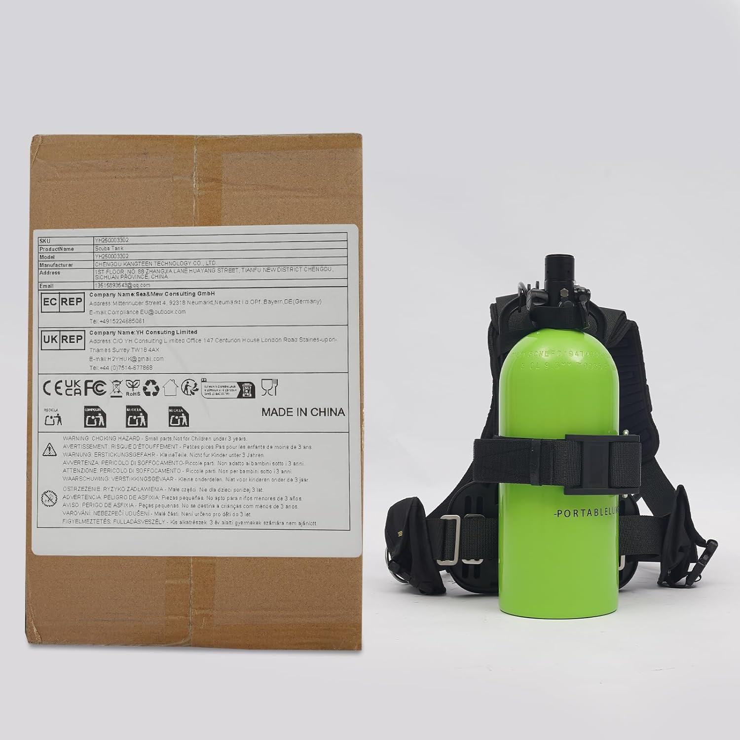 Mini Scuba Tank Kit 3L Capacity Diving Oxygen Tank for Underwater Breathing, Backpack & Mask Connector Design, 30-40 Minutes Breath, Underwater Diving Tank Kit, Lung Tank for Diving Entertainment