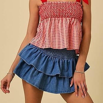 MBZJSDKHLK Womens Y2K Shirred Denim Mini Skirt High Rise