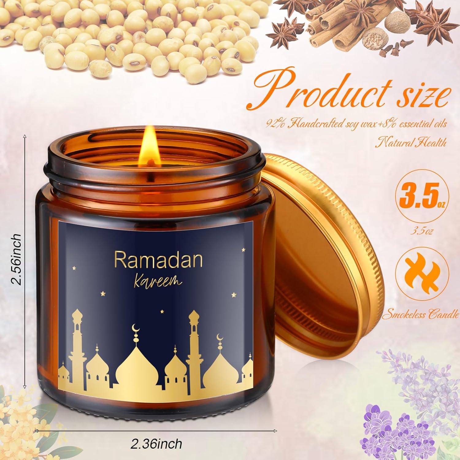 MTLEE 12 Pcs Ramadan Gifts Ramadan Mubarak Scented Candles Jar Eid Candles Eid Mubarak Muslim Scented Light Islamic Party Favors Gifts for Home Muslim Islam Festival Holiday Decor(Brown)