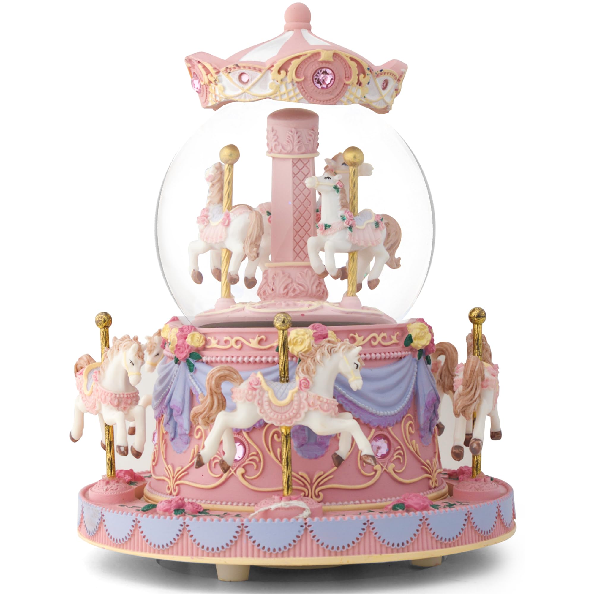 Carousel,Carillon con neve a forma di globo musicale, regalo per anniversario, compleanno, per moglie, figlia, fidanzata, mamma, San Valentino, giostra con luci gioca castello nel cielo