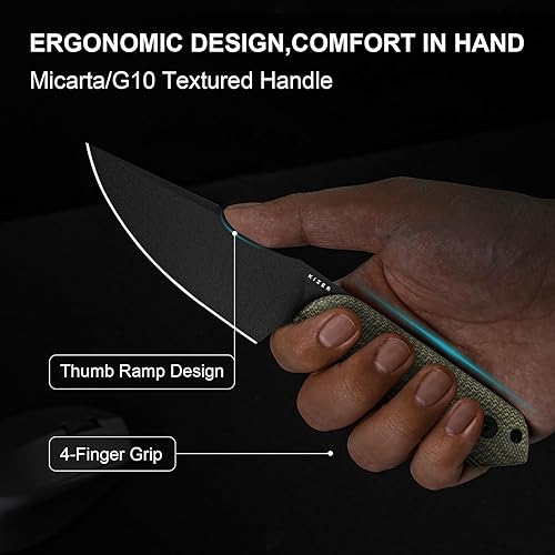 Miniatura 60 de Kizer Mini Harpoon Cuchillo de hoja fija con funda, cuchillo de caza de hoja de 3 V con mango G10, cuchillos pequeños EDC de hoja fija para camping
