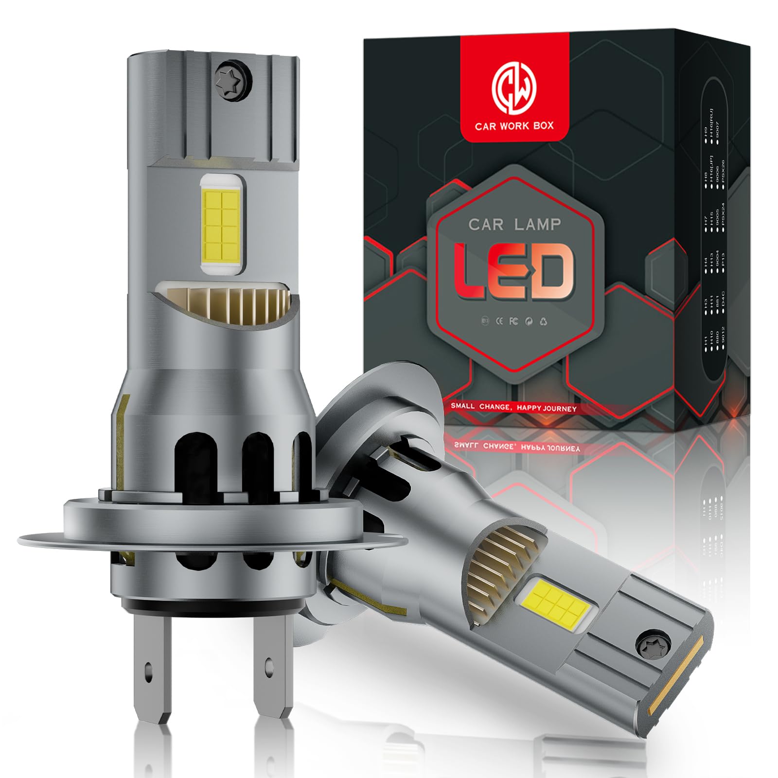Ampoules Phare Avant H7 LED 6500K - Lot De 2 - X7-COB, Aluminium + ABS - 50 000 Heures - Pour Voiture