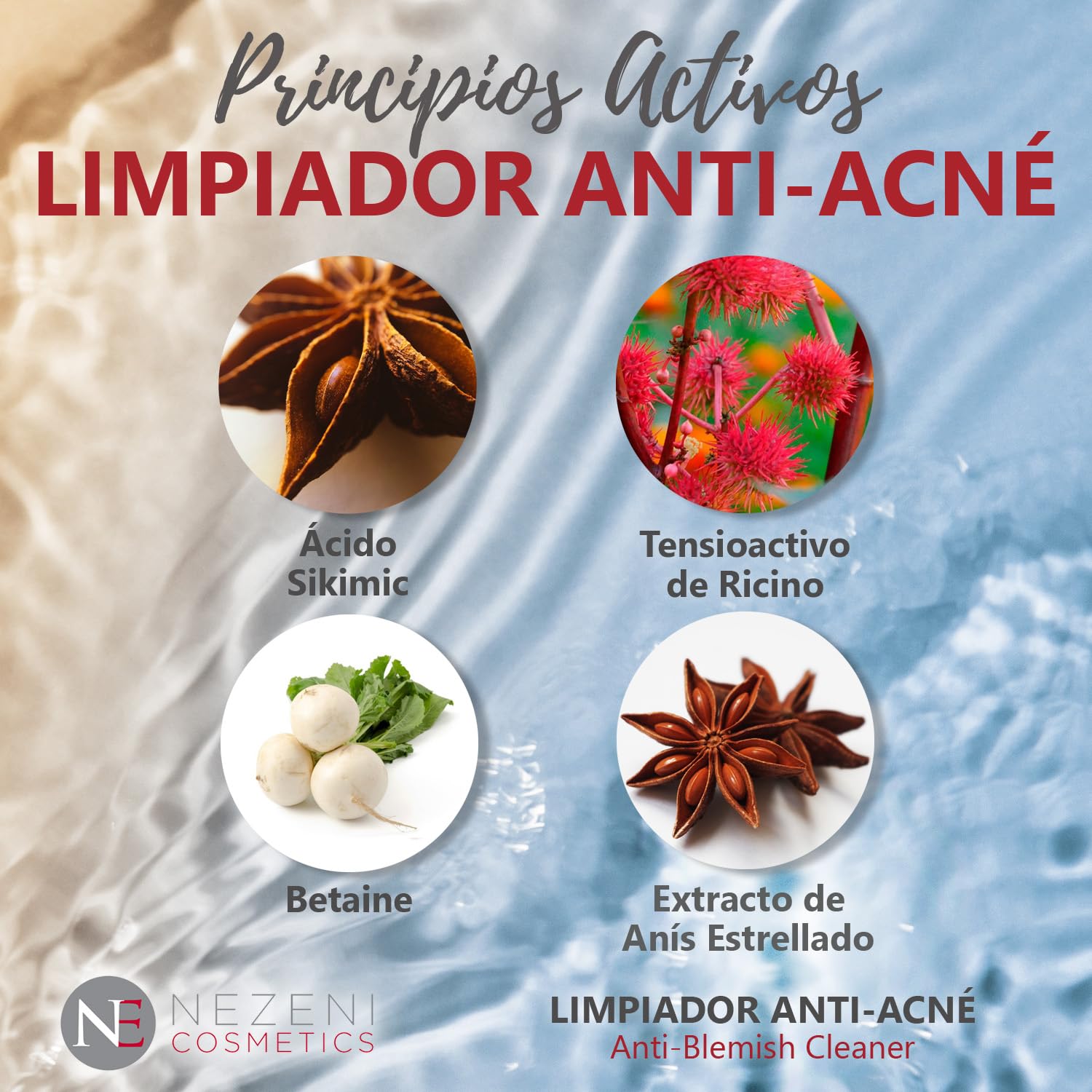 Nezeni Limpiador Facial Acné con Ac. Shikimic – 200 ml - BAJO CONSERVANTES 2 años caducidad cerrado