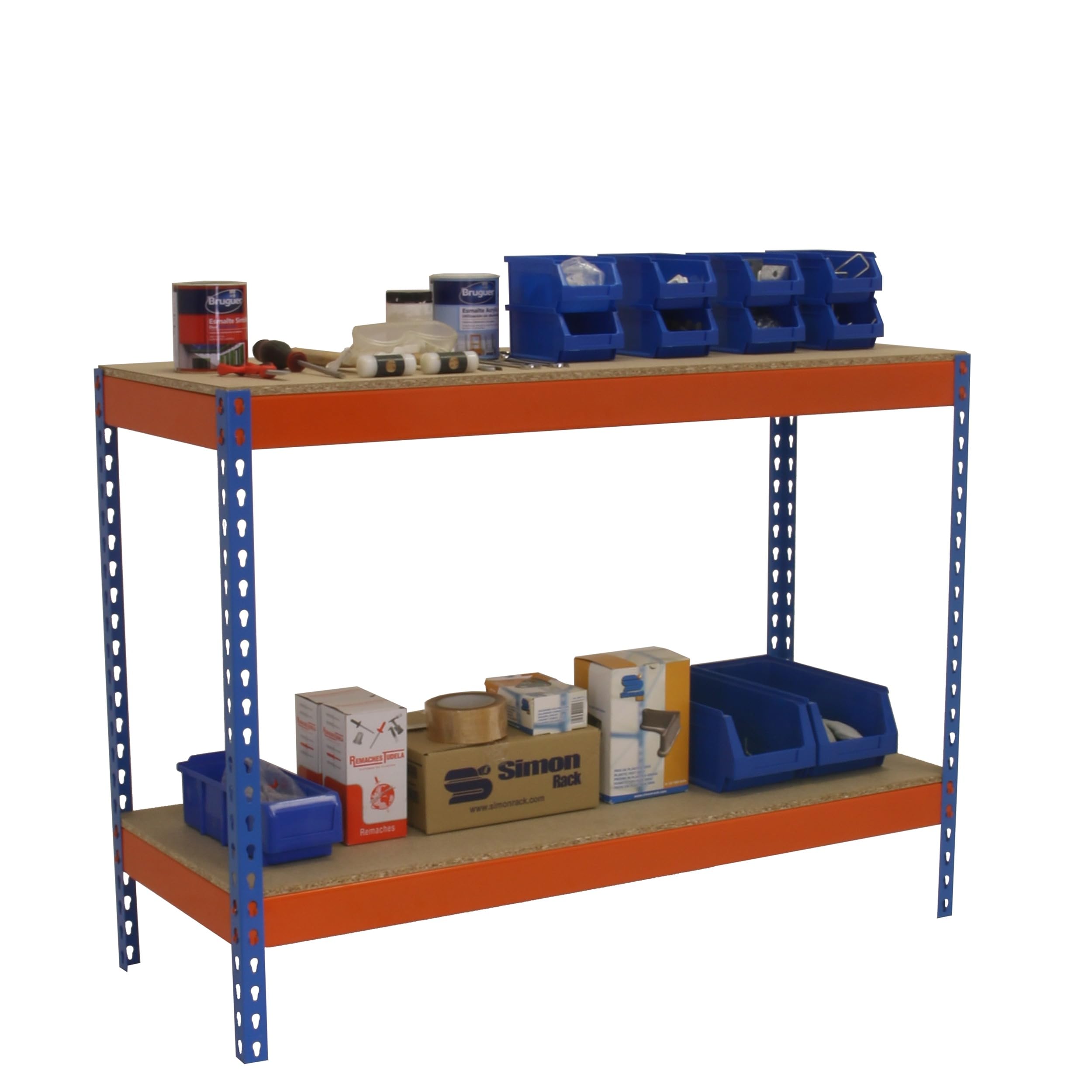 Simon Rack Banco de Trabajo Taller 1800x900 mm - BT Basic | Capacidad Carga 400 kg, Montaje sistema clic, Pintura anticorrosión, Azul/Naranja