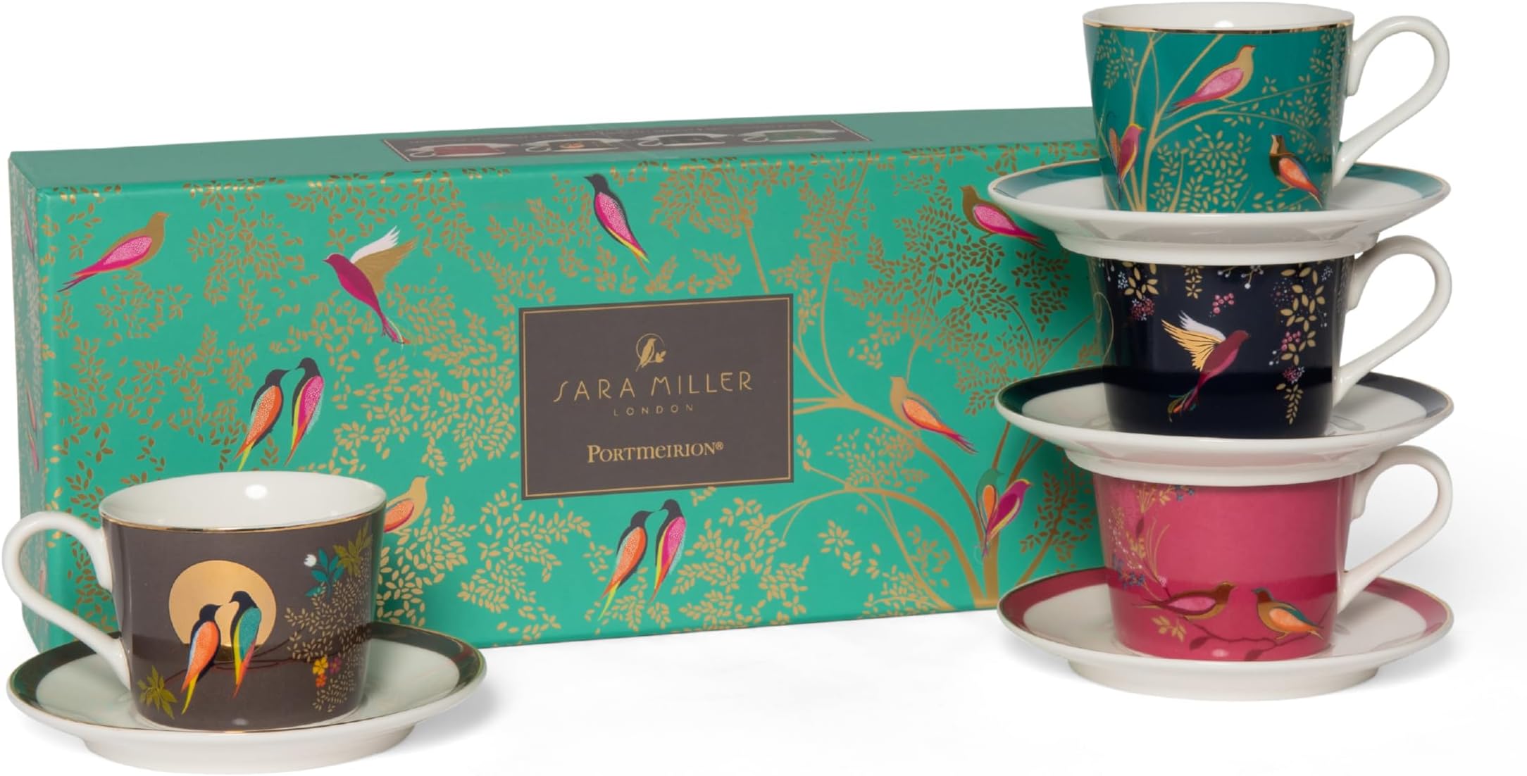 Sara Miller SMC79194-XG London Chelsea Collection 4 fl oz Espresso Cups & Saucers Set of 4, Porcelain, Gold