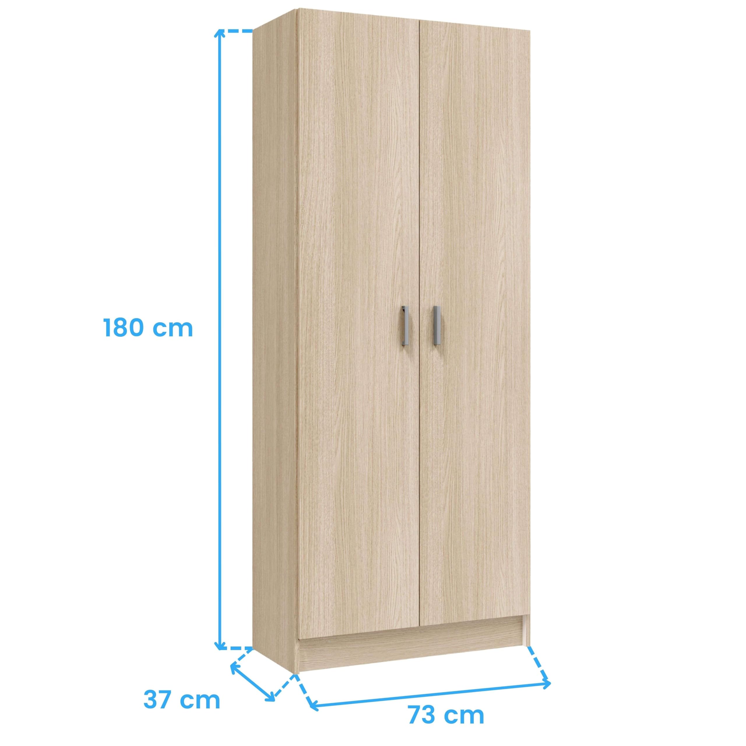 Habitdesign Armario Multiusos, Escobero 2 Puertas 3 Estantes, 180x73x37 (AltoxAnchoxFondo - en cm), Color Roble