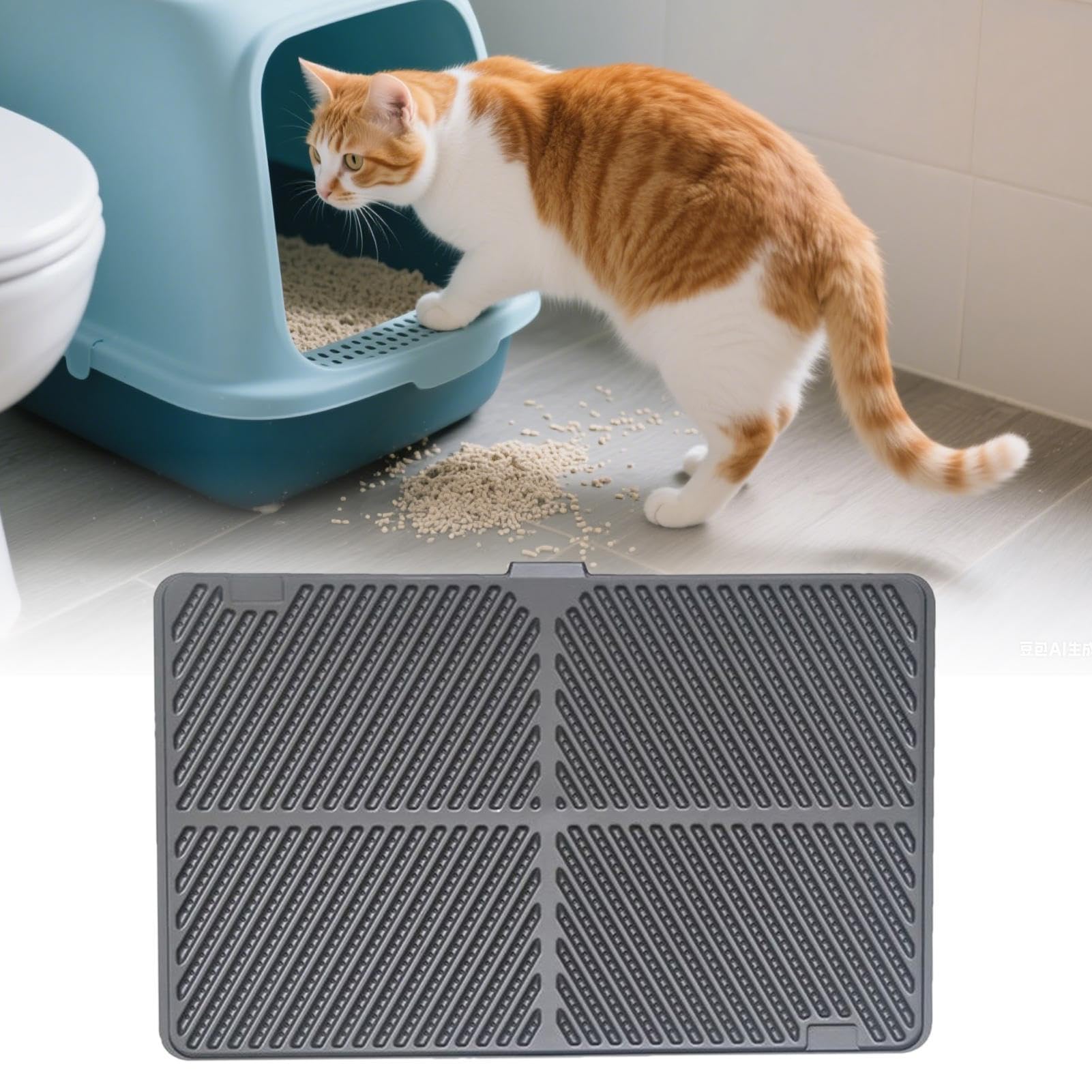 Tapis pour Litière de Chat Base Antidérapante Bac Étanche en Silicone
