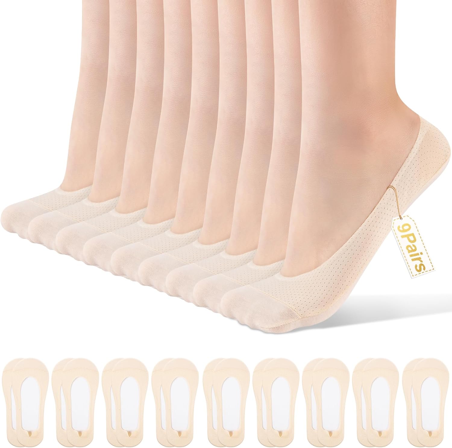 COOVAN Womens 9 Pack No Show Socks Ultra Low Cut Liners Non Slip Invisible Hidden Socks for Flats Loafers Sneakers（9 pairs）