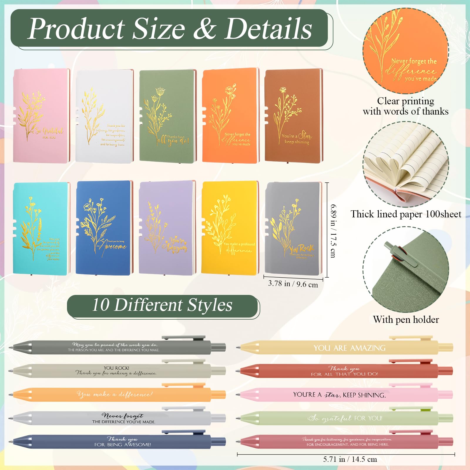 Didaey 10 Sets Employee Appreciation Gifts Set 13oz Inspirational Pastel Ceramic Coffee Mugs A6 Leather Notebooks Ballpoint Pens Bulk Thank You Gifts for Coworker Employees Staff Team Members