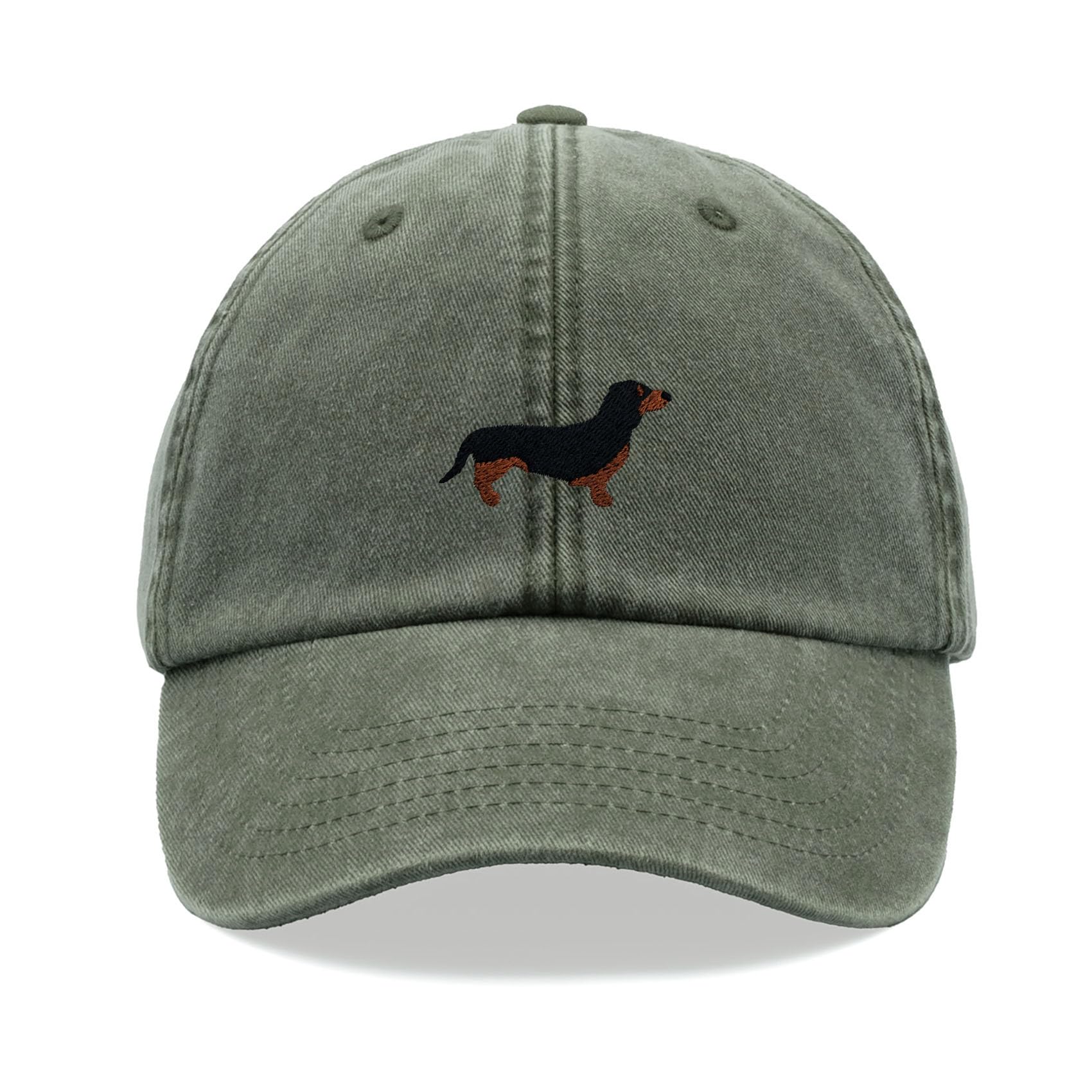 Dachshund Sausage Dog Baseball Cap Vintage Washed Unisex Dad Hat Adjustable Olive