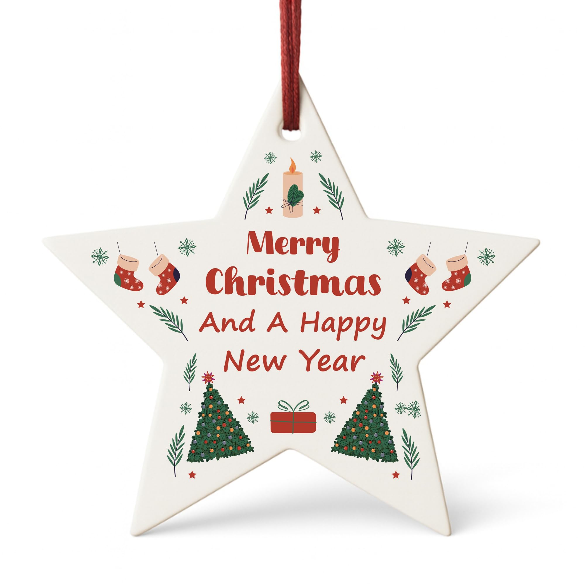 Red Ocean Merry Christmas And A Happy New Year Bauble Xmas Tree Ornament Novelty Christmas Bauble For Friends Family Men Women Couple