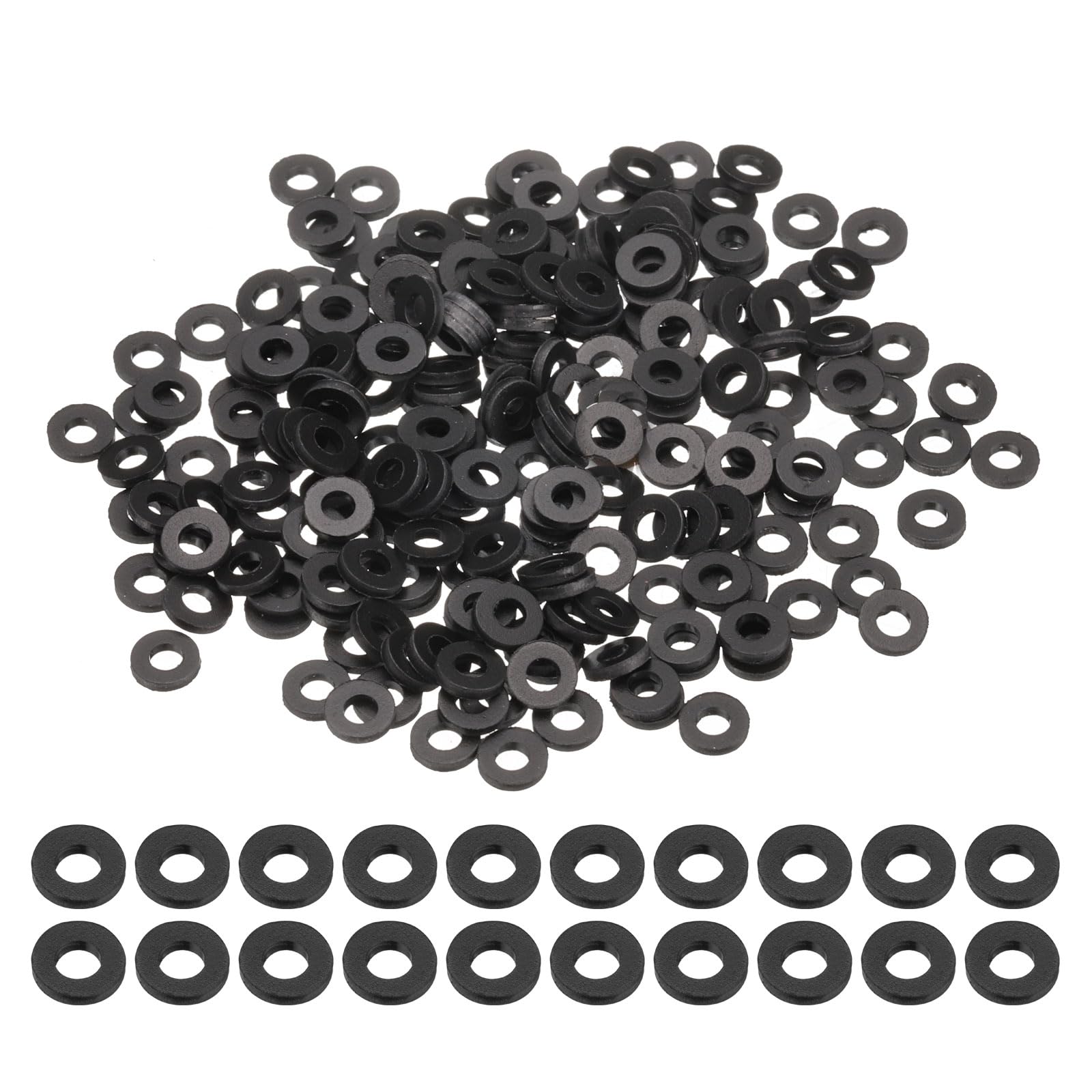 sourcing map 240 Pcs M3 PVC Flat Washers 3mm ID 5mm OD 0.5mm Thick Plain Washer Grommets Plastic Sheet Gasket Fastener Sealing Spacer Gasket Ring Water Hose Washers, Black