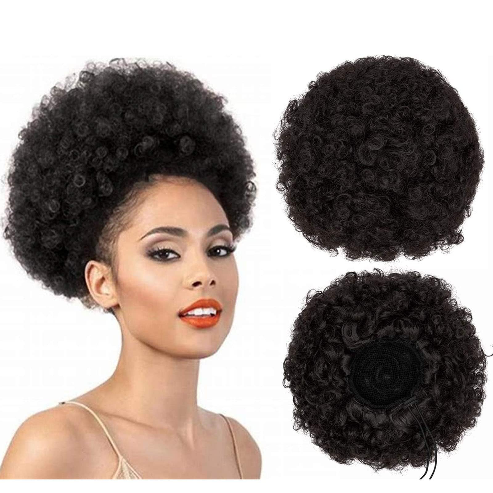 Bolivia's Afro Ponytail, 2 PCS Puff Drawstring Ponytail Kinky Curly Bun Synthetic Hair, Afro Donut Chignon Hairpieces Extensions, Updo Hair Pieces Ponytail with Two Clips for Women Girls