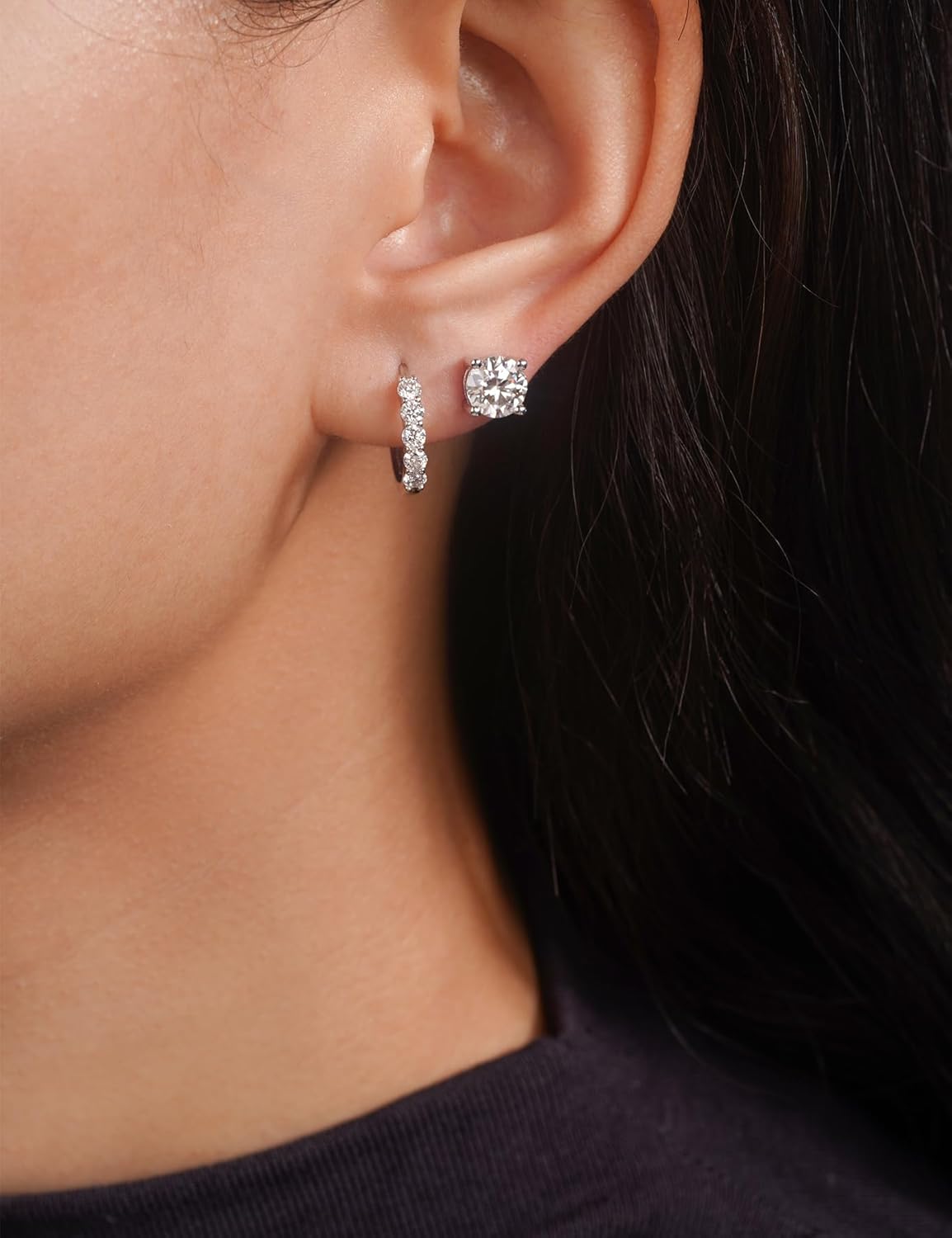 IMOLOVE Moissanite Stud Earrings for Women in Sterling Silver Hypoallergenic 1-3CT D Color Round Cut Moissante Earrings - Image 5