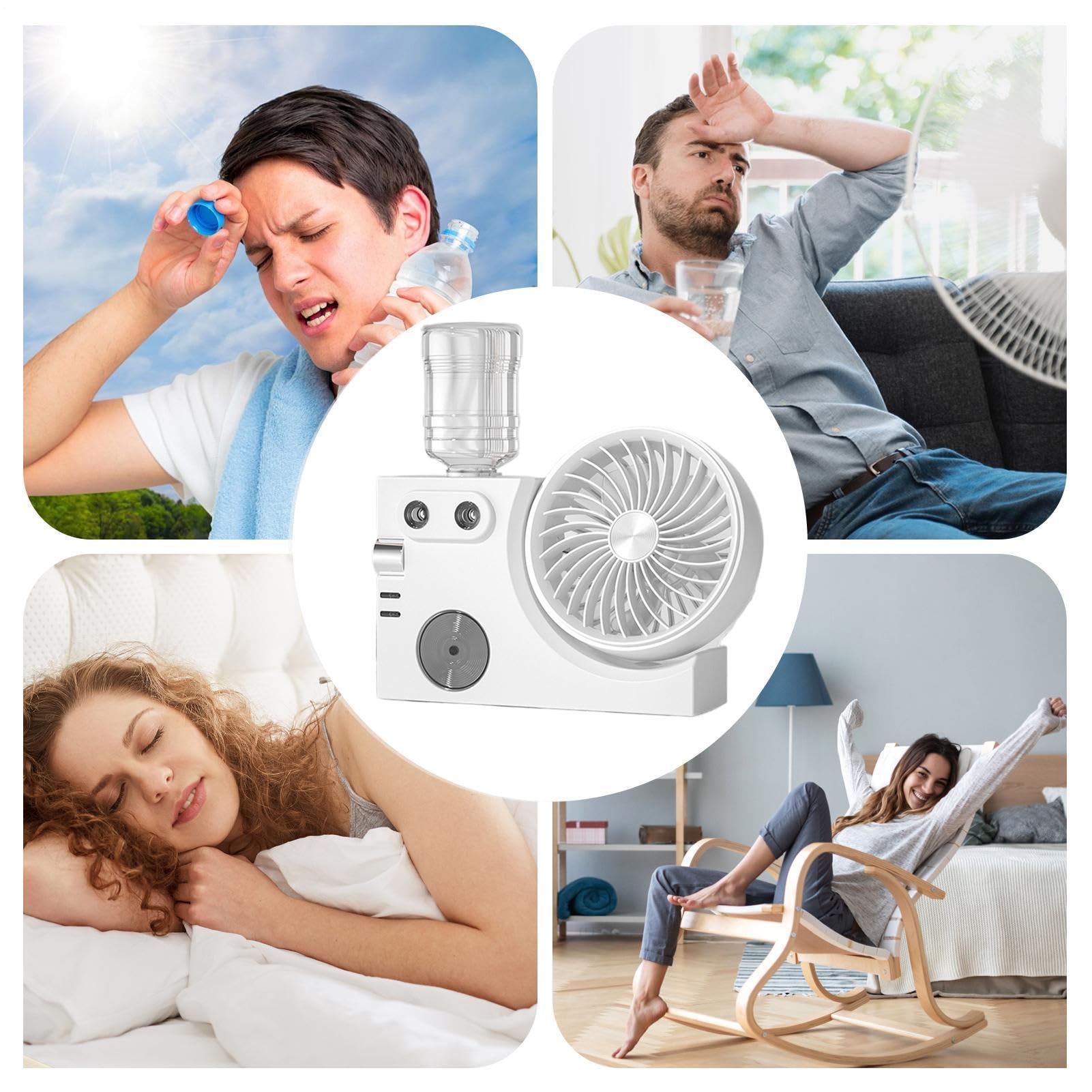 Ventilateur avec Fonction Brumisation Refroidisseur Rechargeable par USB | Ventilateur Brumisant Portatif pour Chambre à Coucher Dortoir Bureau Estival Maison Intérieur Bureau